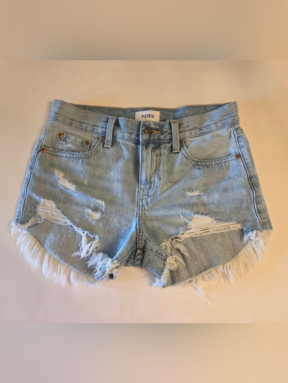 Women's Pistola Cutoff Destroyed Denim High-rise Shorts 25 Light Blue EUC